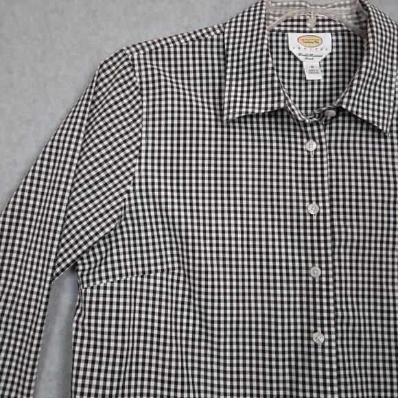 Talbots | Black & White Check Wrinkle Resistant Stretch Shirt | Size 16P - Picture 4 of 9